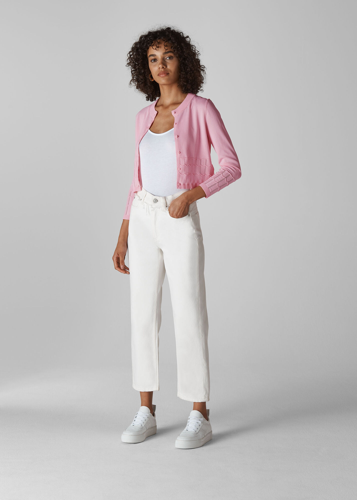 Pointelle pink cardigan