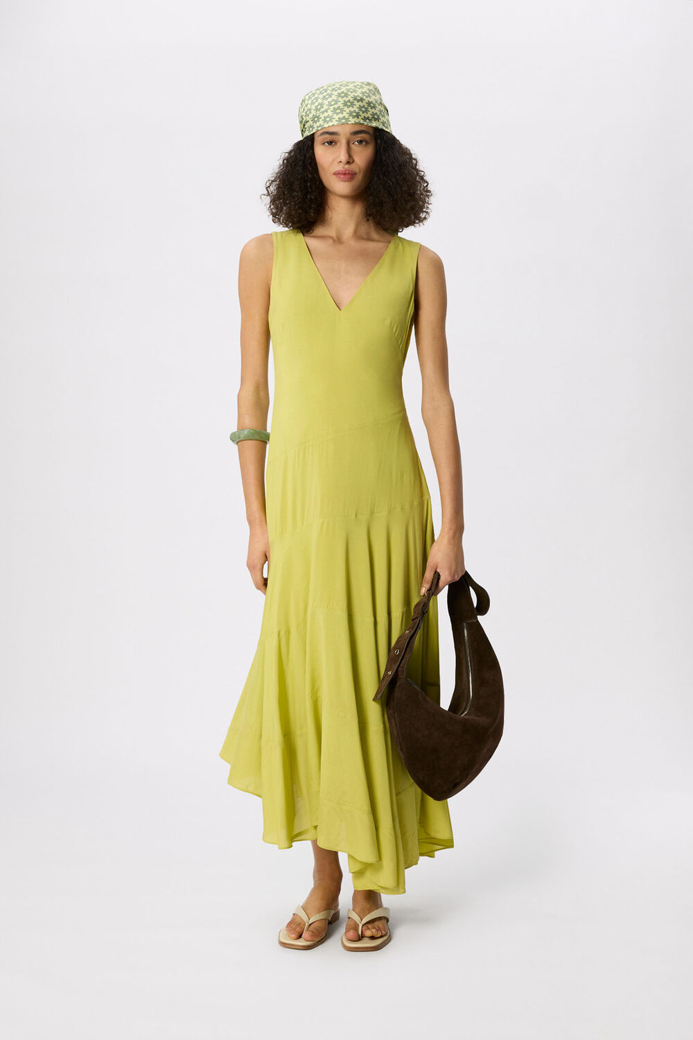 Pale Green Sleeveless Tiered Midi Dress
