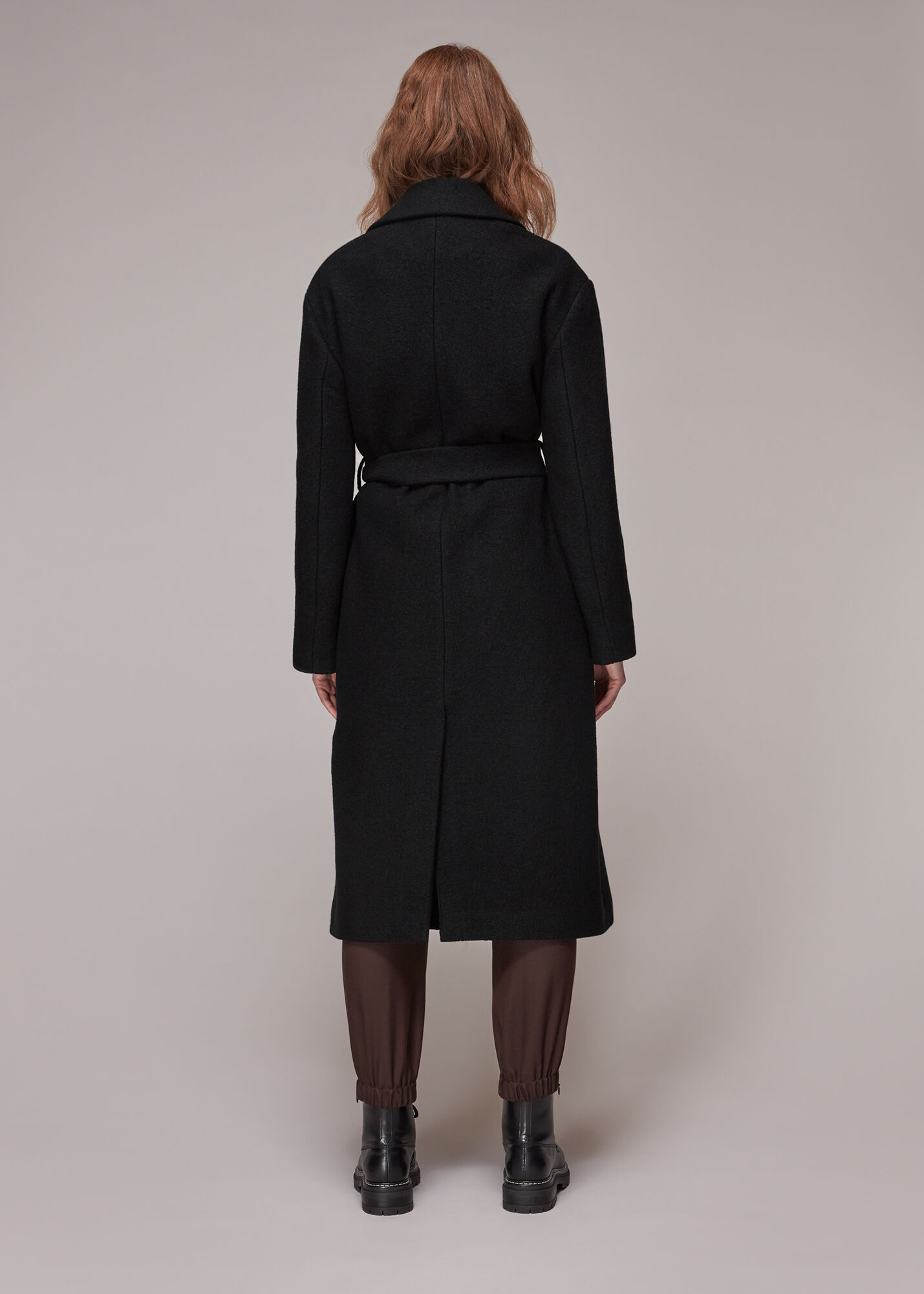 Black coat with tie belt sales
