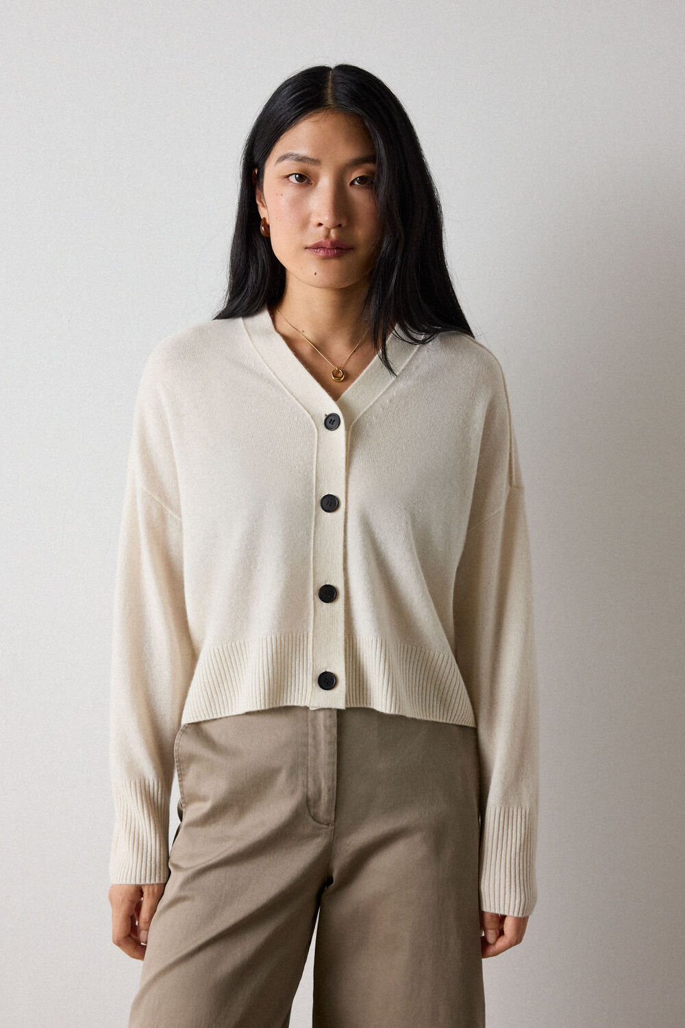 Ivory Cashmere Button Cardigan