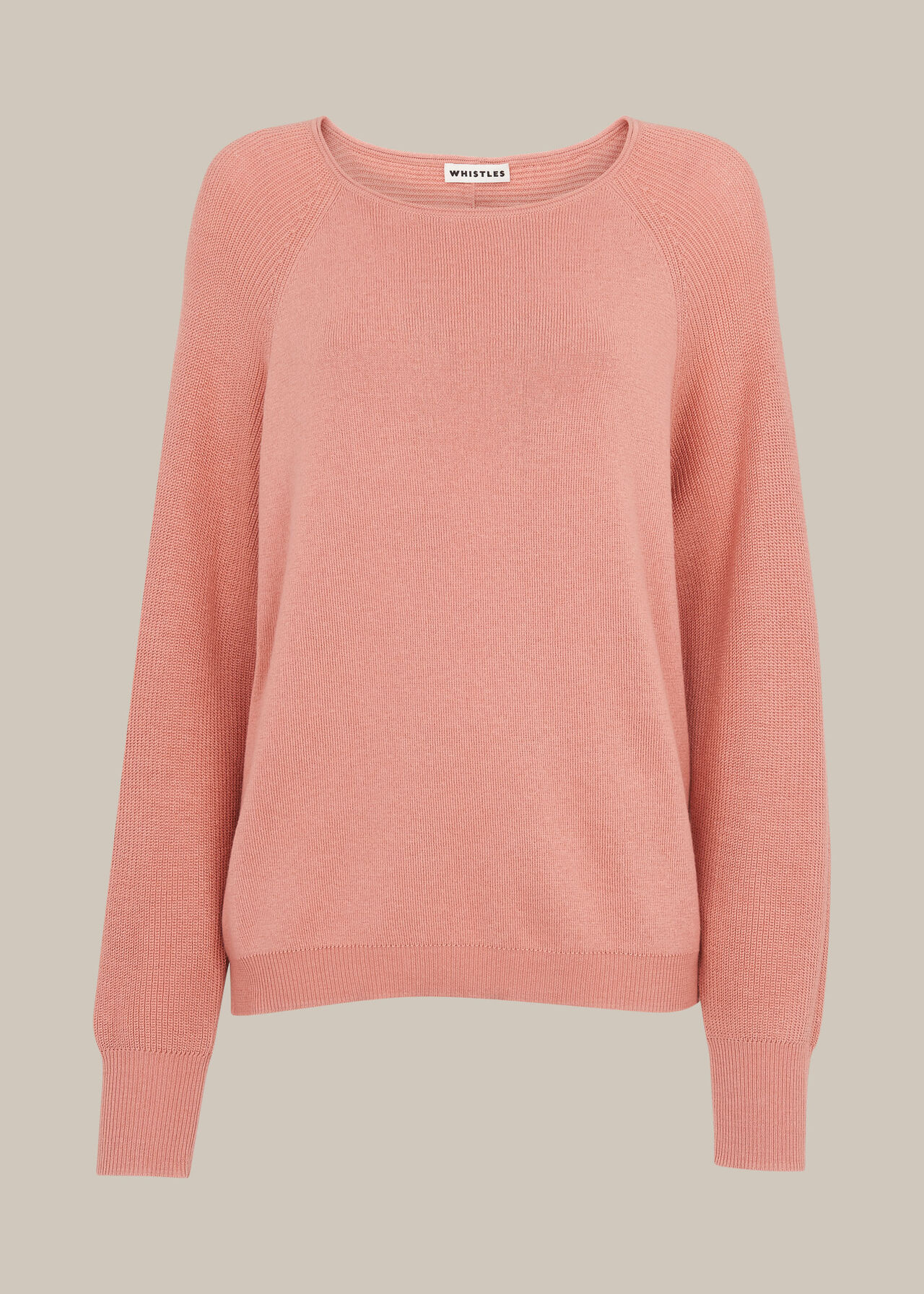 Boat Neck Rib Sleeve Sweater Pale Pink