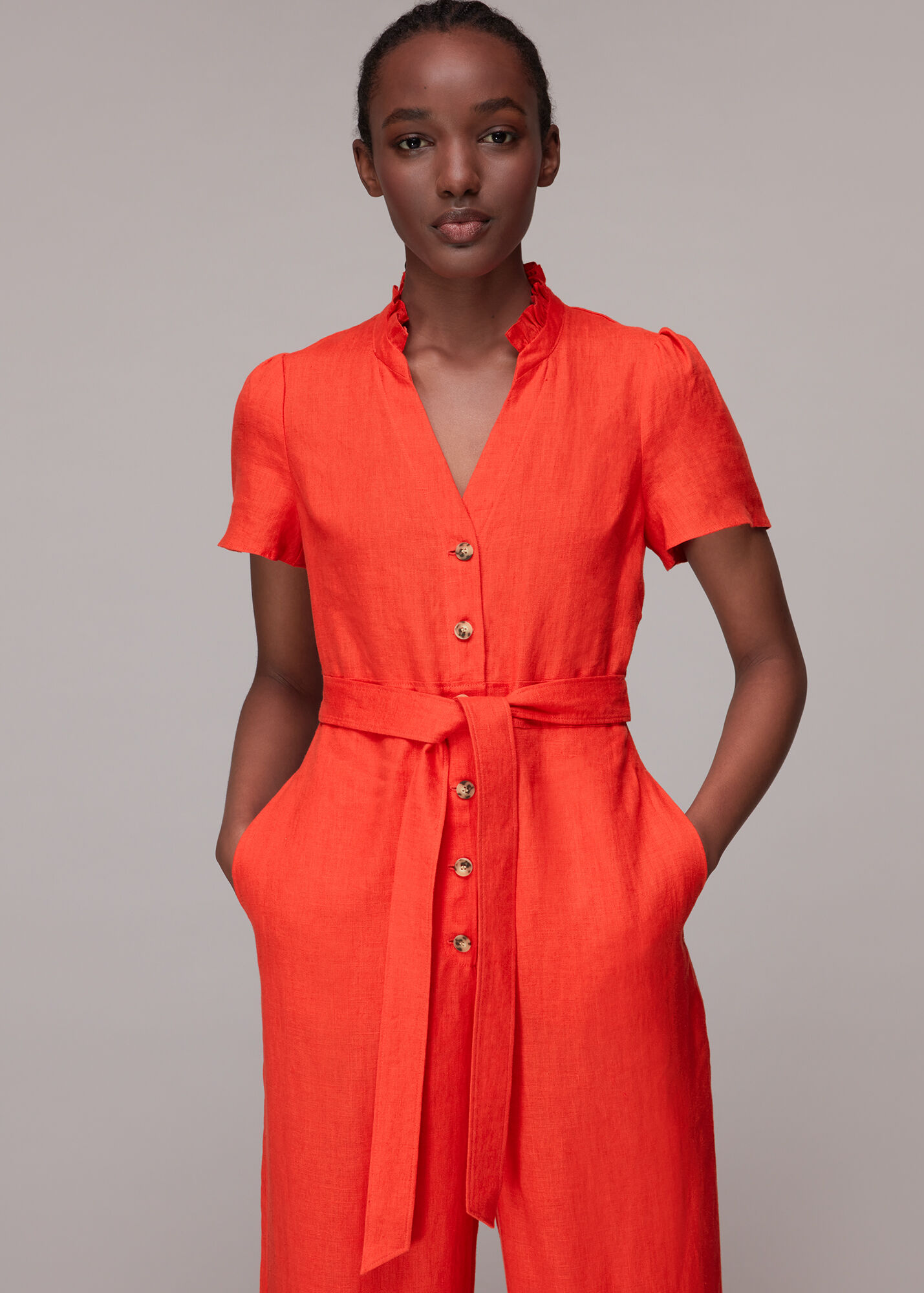 Red Emmie Linen Jumpsuit WHISTLES