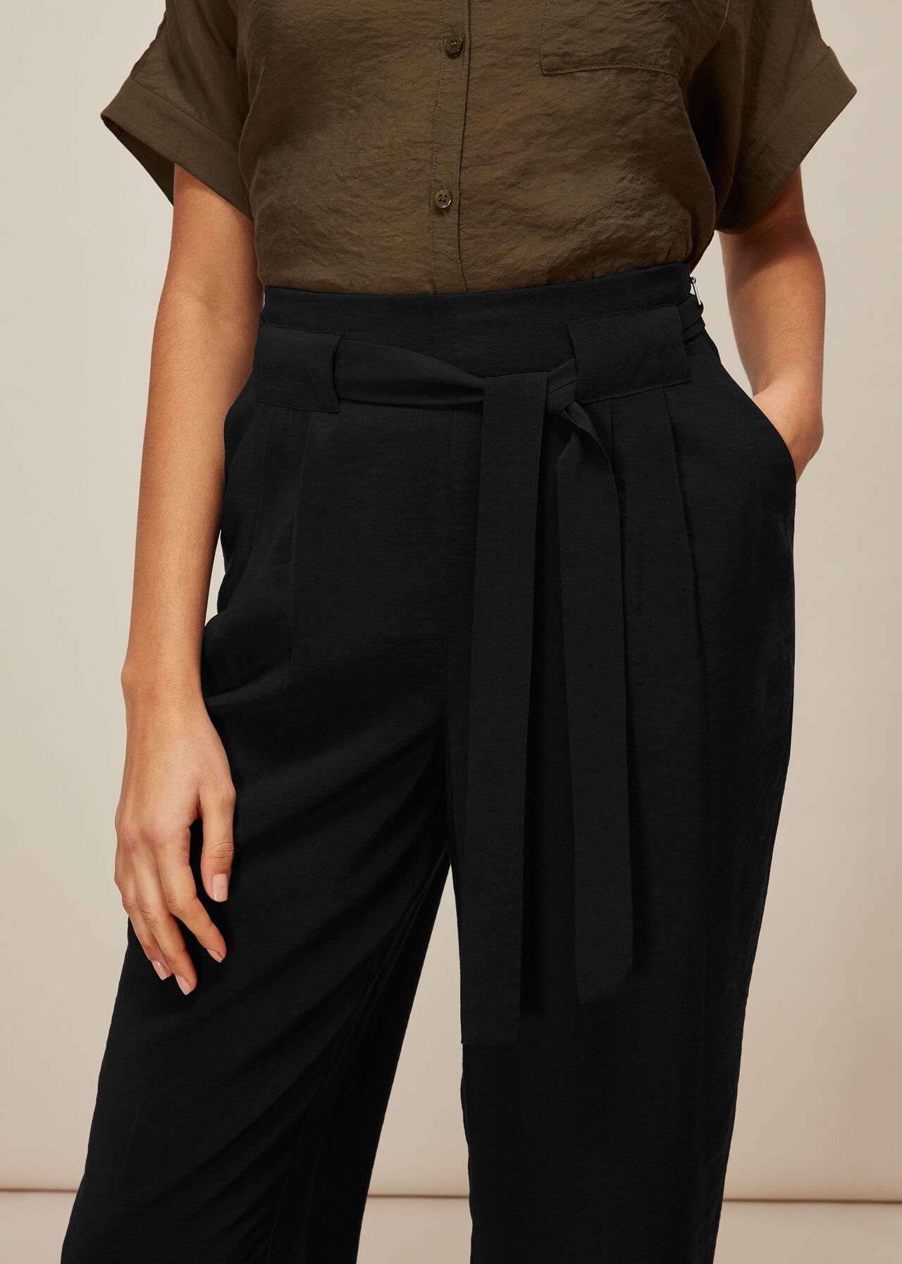 Belted Casual Crop Trouser Black