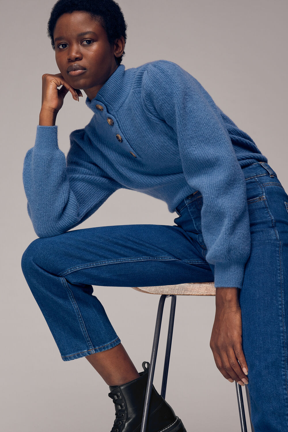 Puff Sleeve Button Sweat