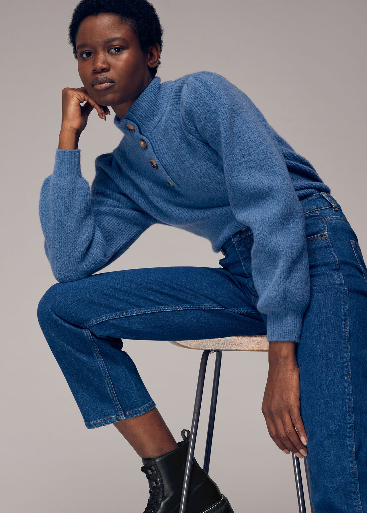 Puff Sleeve Button Sweat