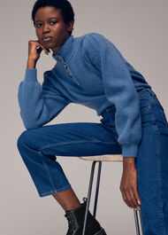 Puff Sleeve Button Sweat