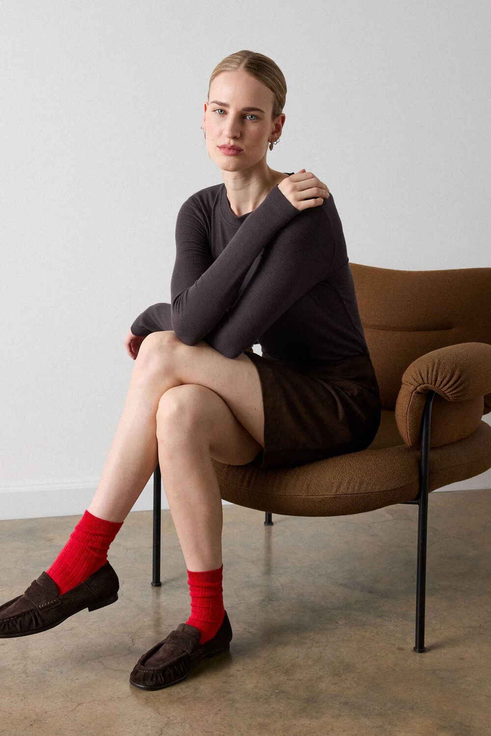 Brown Essential Ribbed Crew