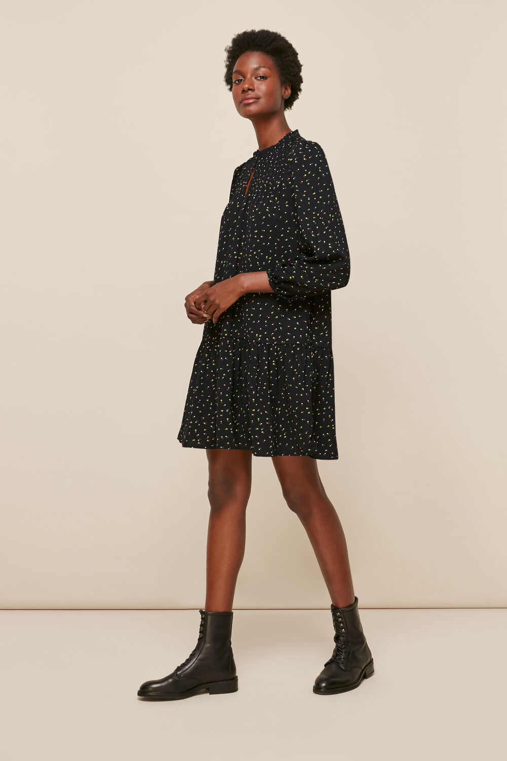 Bright Bud Print Smock Dress