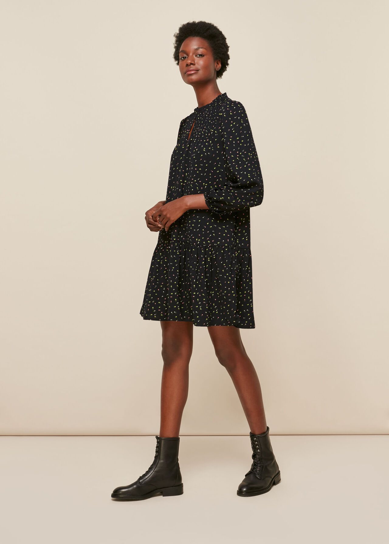 Bright Bud Print Smock Dress