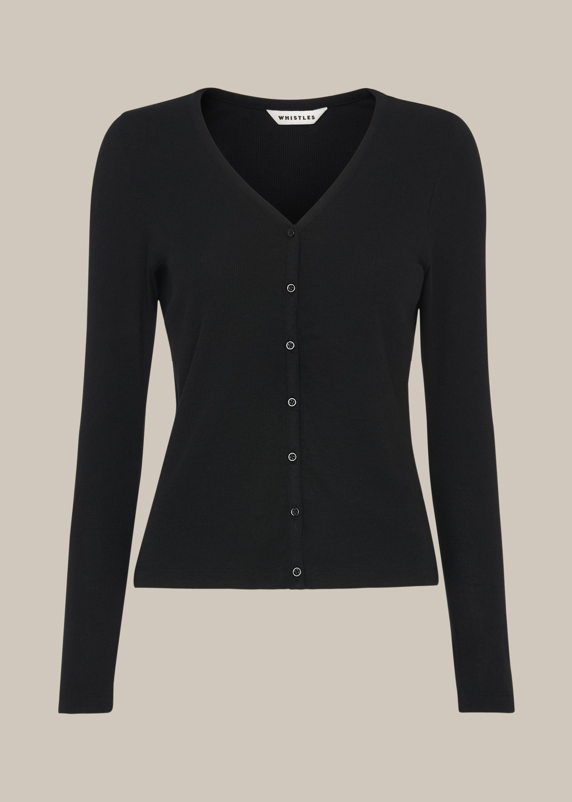 Black Button Down Ribbed Cardigan WHISTLES Whistles UK
