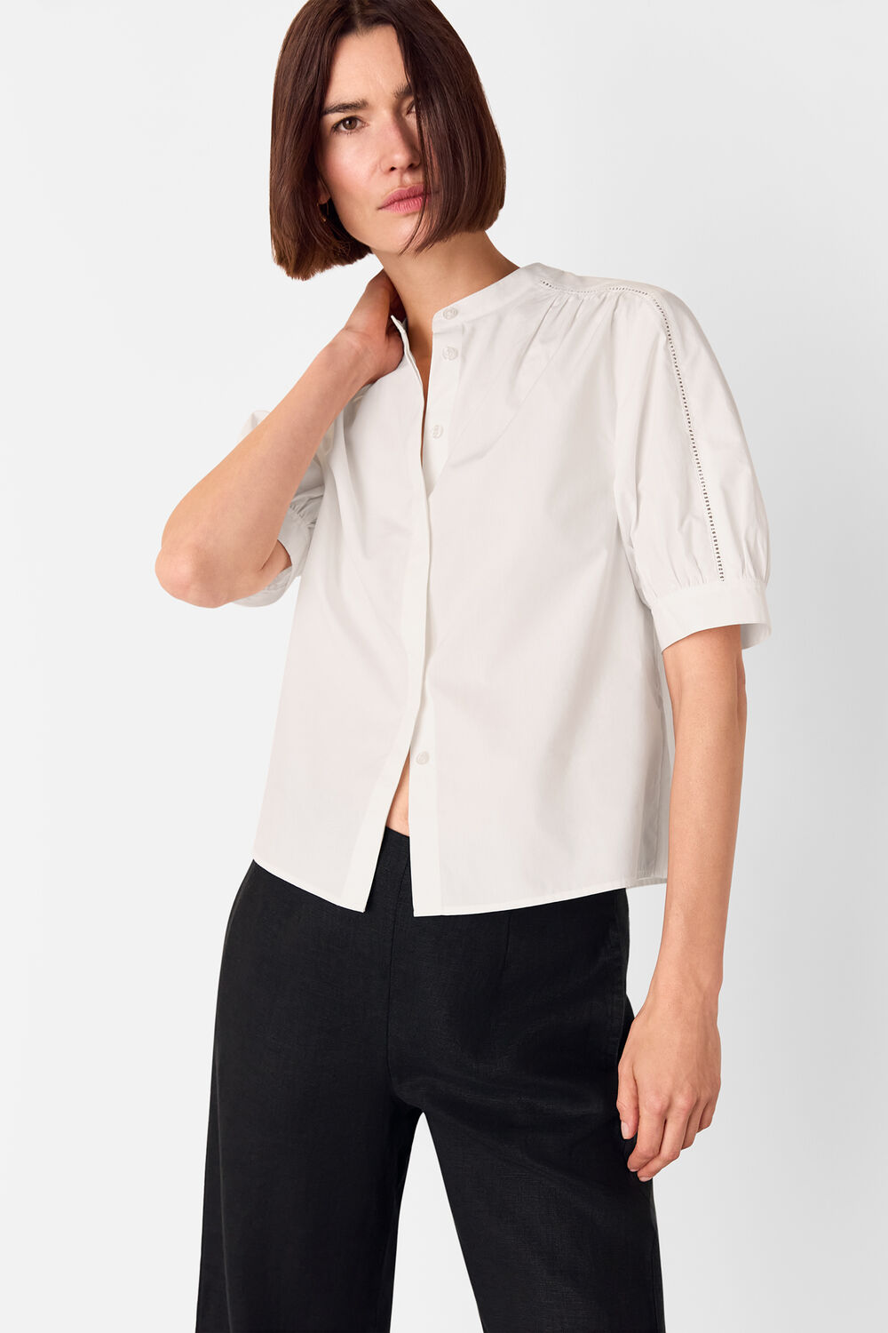 White Cotton Short Sleeve Shirt