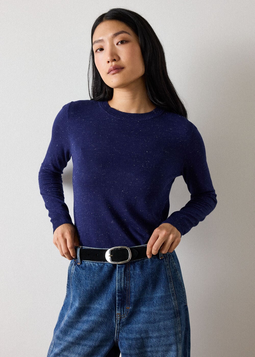 Navy Annie Sparkle Crew Neck Sweater