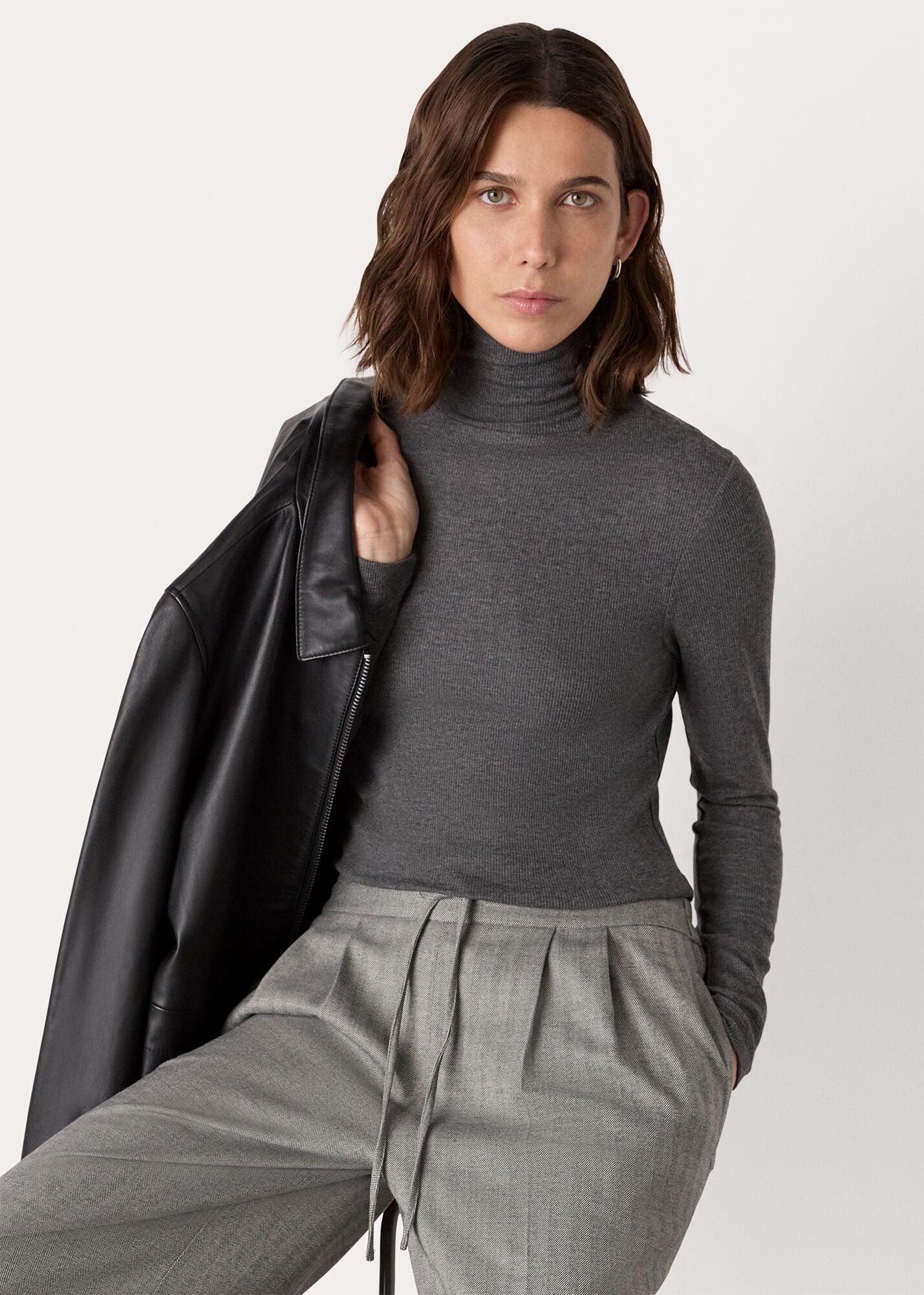 Women's Dark Gray Essential Ribbed Turtleneck | Whistles US |
