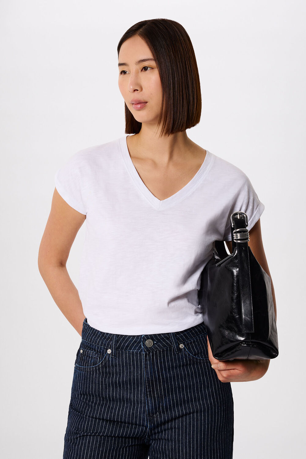 White Willa V-Neck Cap Sleeve Tee