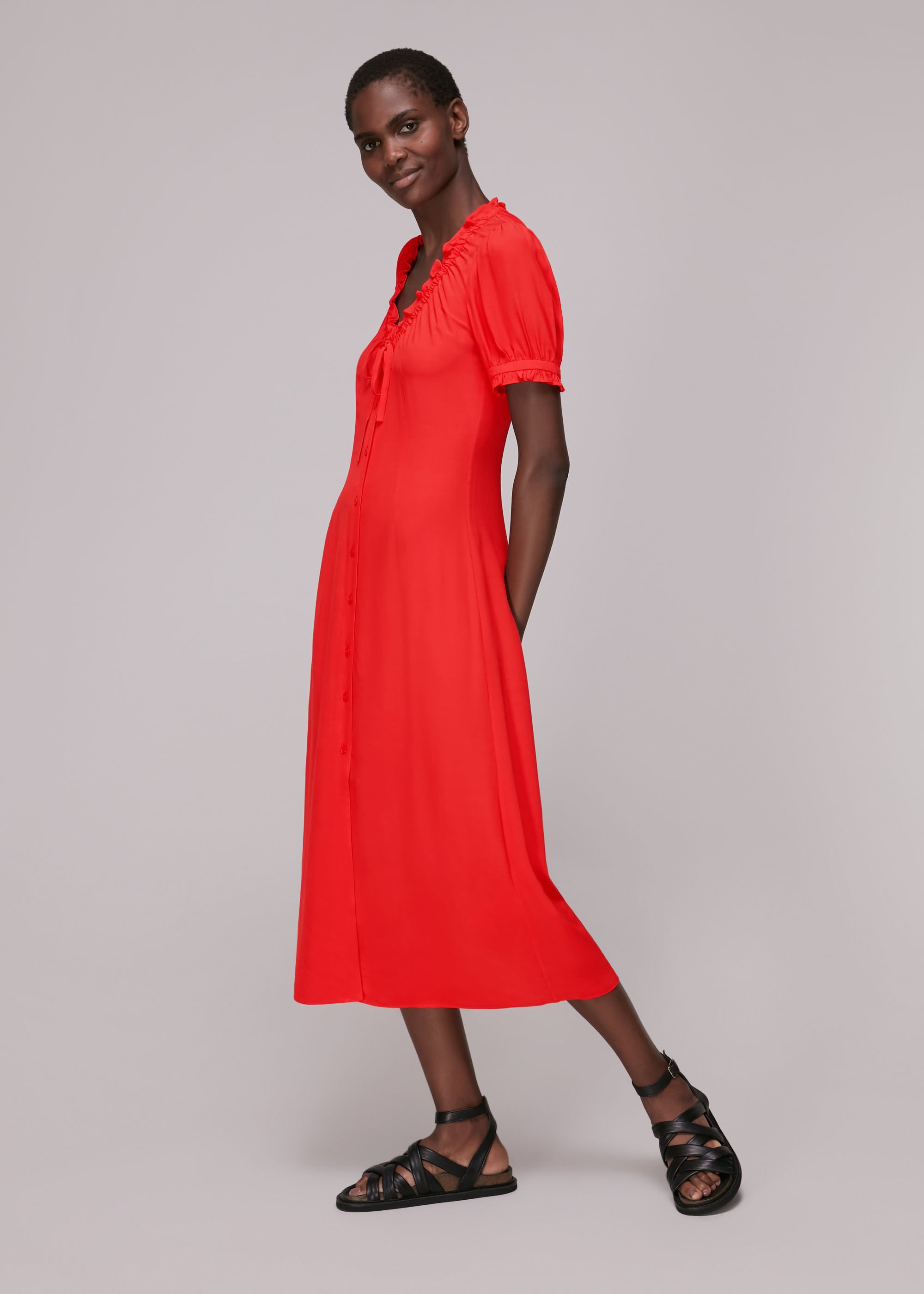 Ruched red shop midi dress