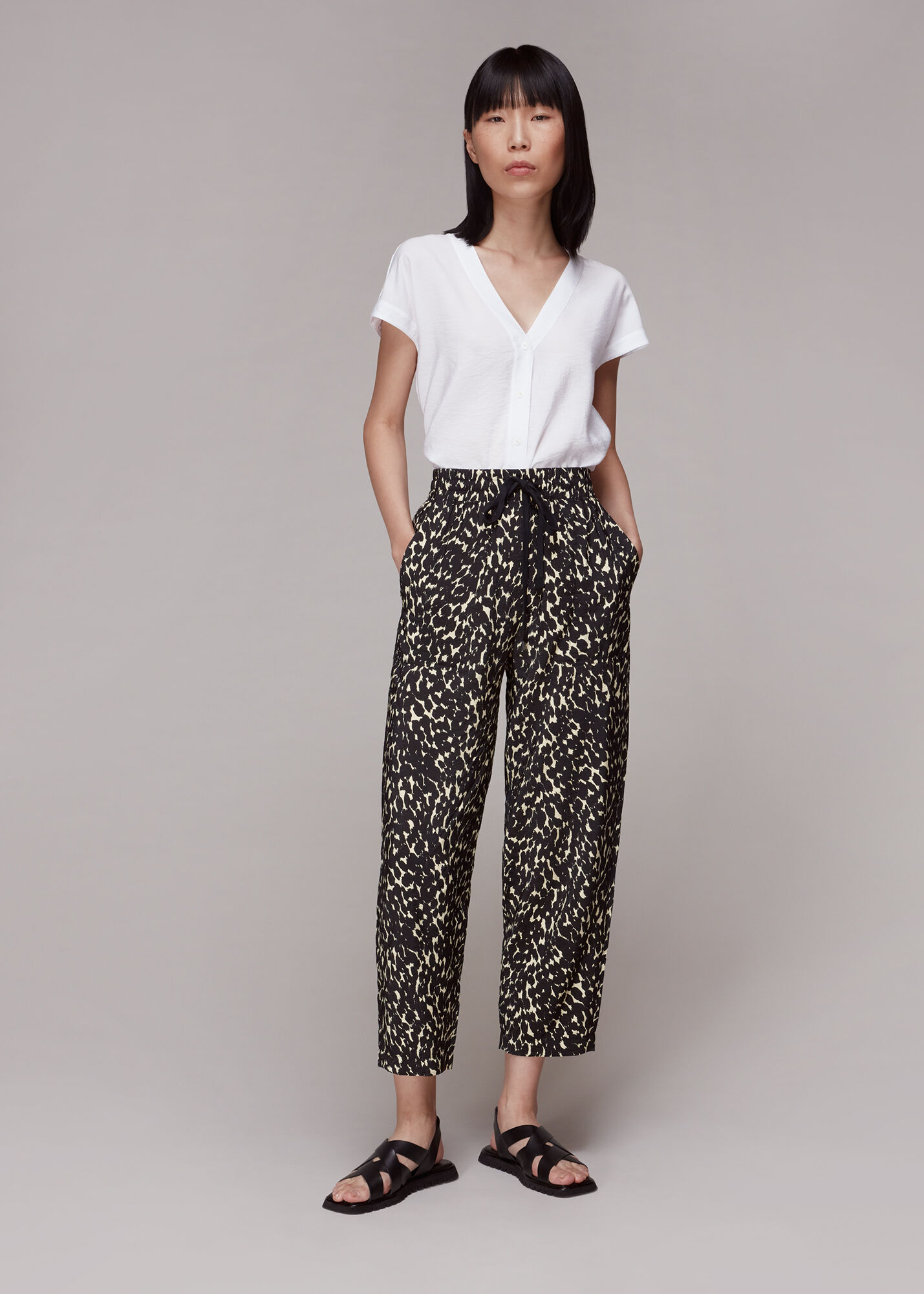 Black Multi Sahara Cat Printed Trouser WHISTLES