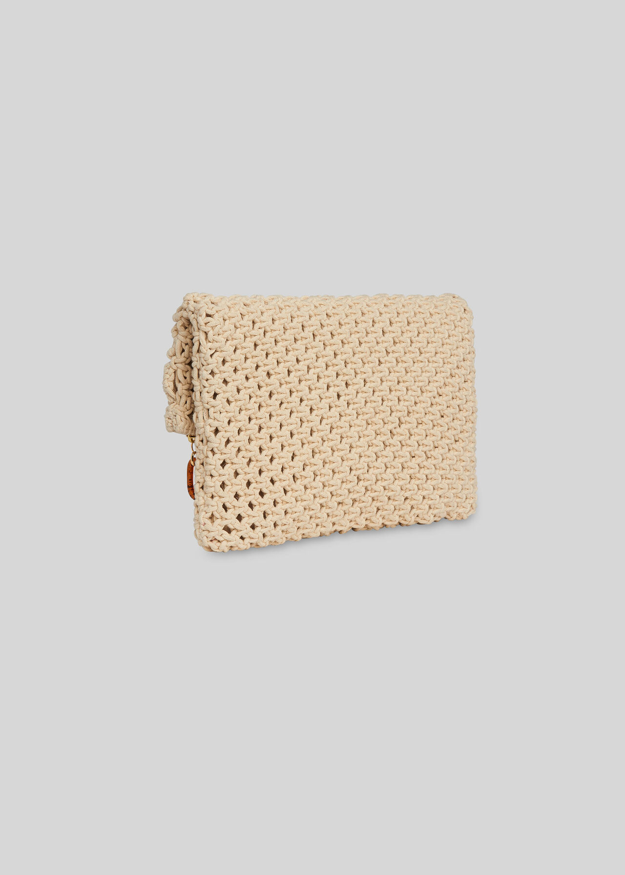 Macrame Resin Zip Clutch Cream