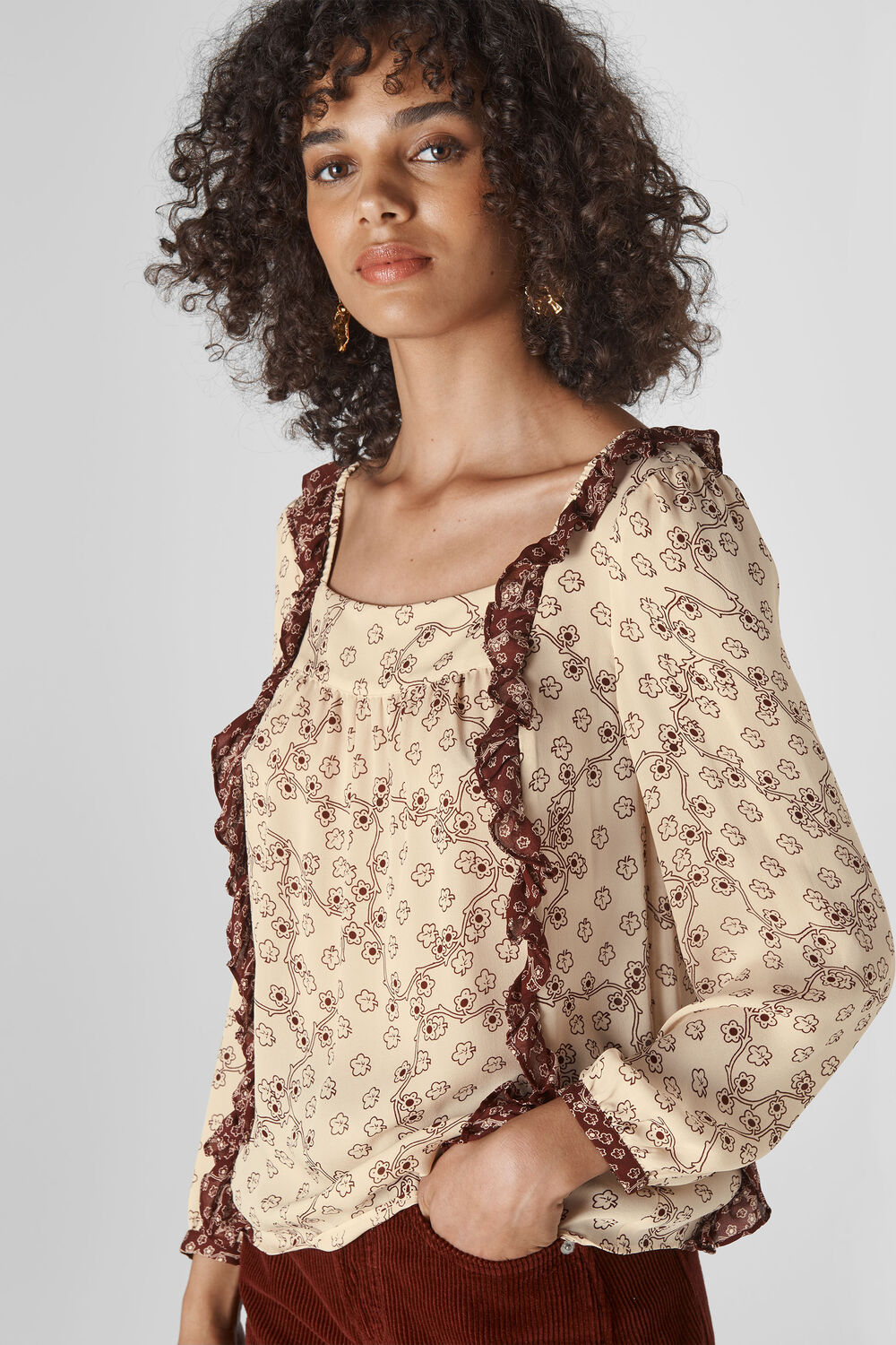 Floral Map Print Silk Top Multicolour