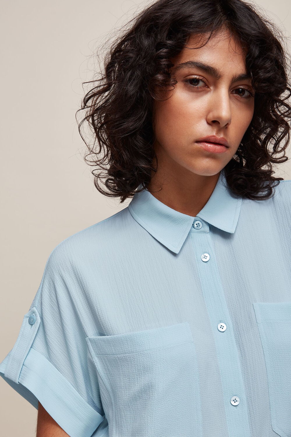 Textured Pocket Blouse Pale Blue