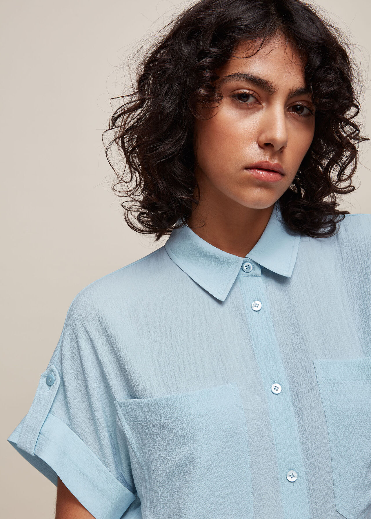 Pale Blue Textured Pocket Blouse | WHISTLES |