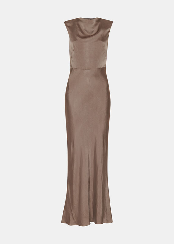 Pewter Cowl Neck Satin Maxi Dress