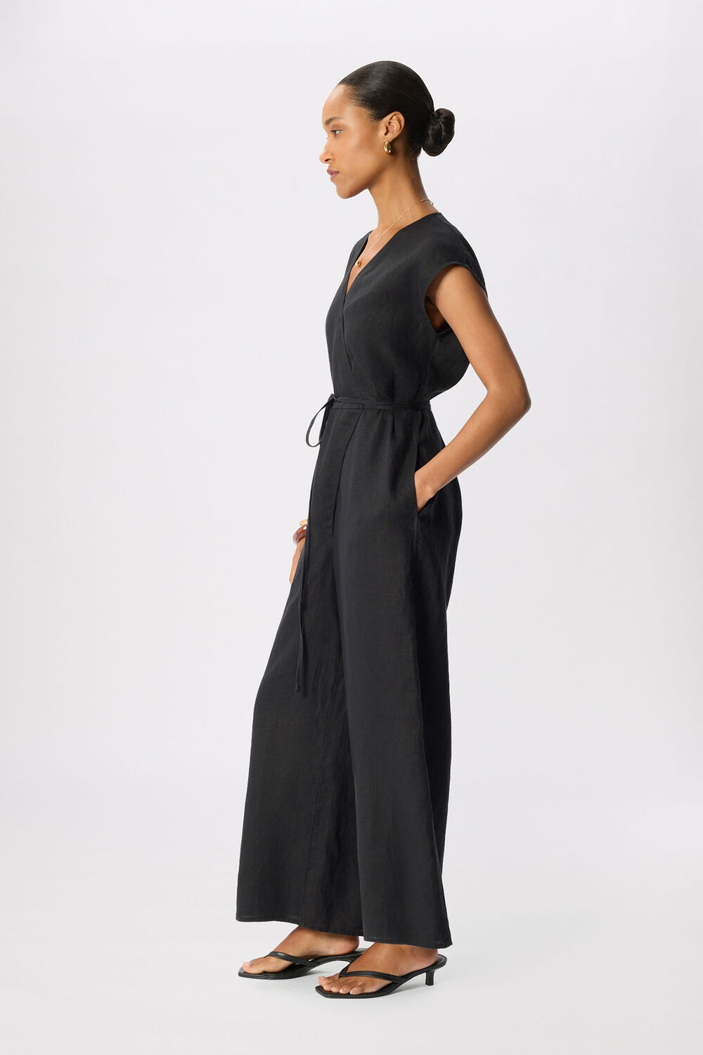 Black Linen Wrap Jumpsuit