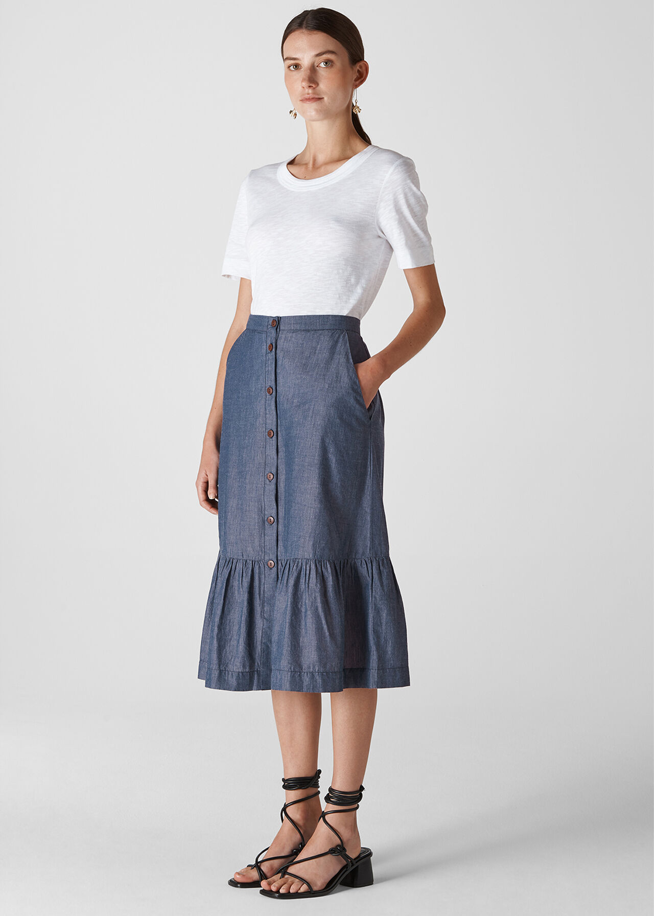 CHAMBRAY RUCHE SKIRT main image 1