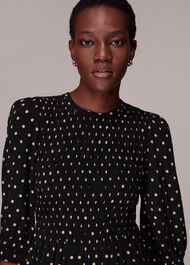 Shirred Spot Midi Dress