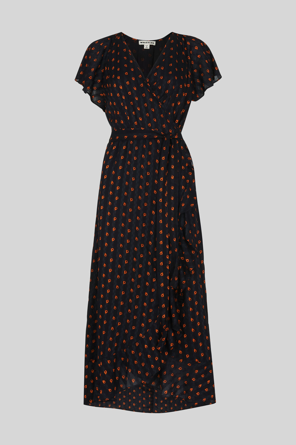 Scattered Leaf Wrap Dress Navy/Multi