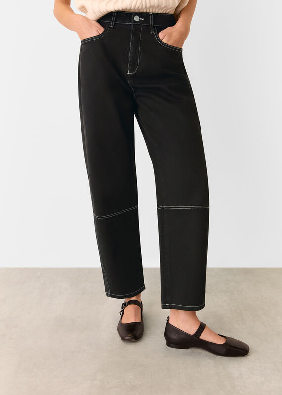 Black Contrast Detail Barrel Jean