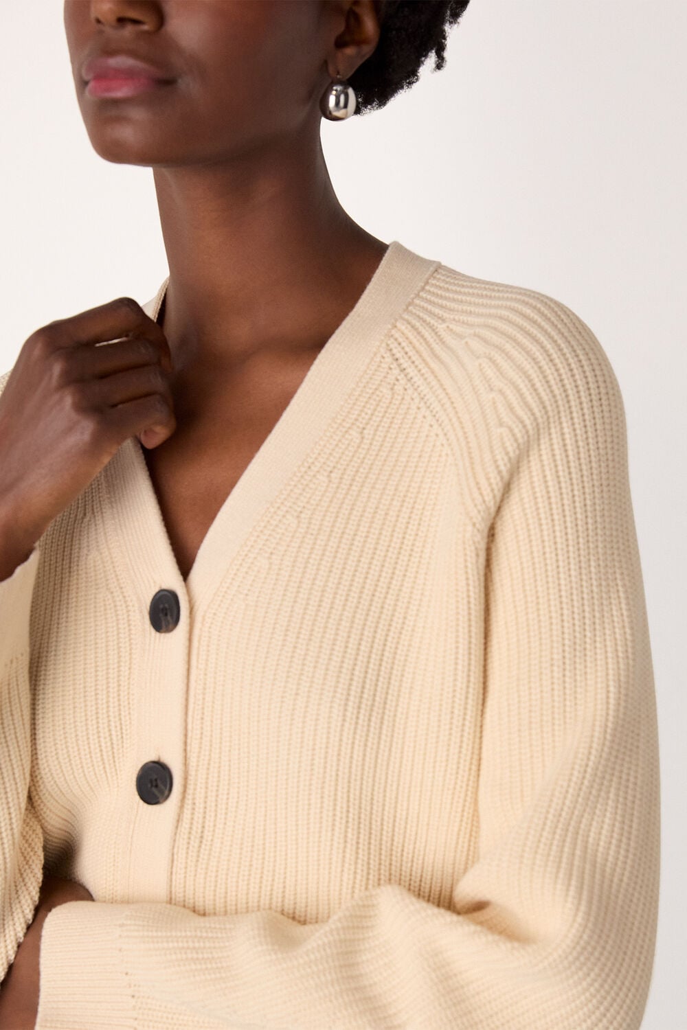 Ivory V Neck Cotton Cardigan
