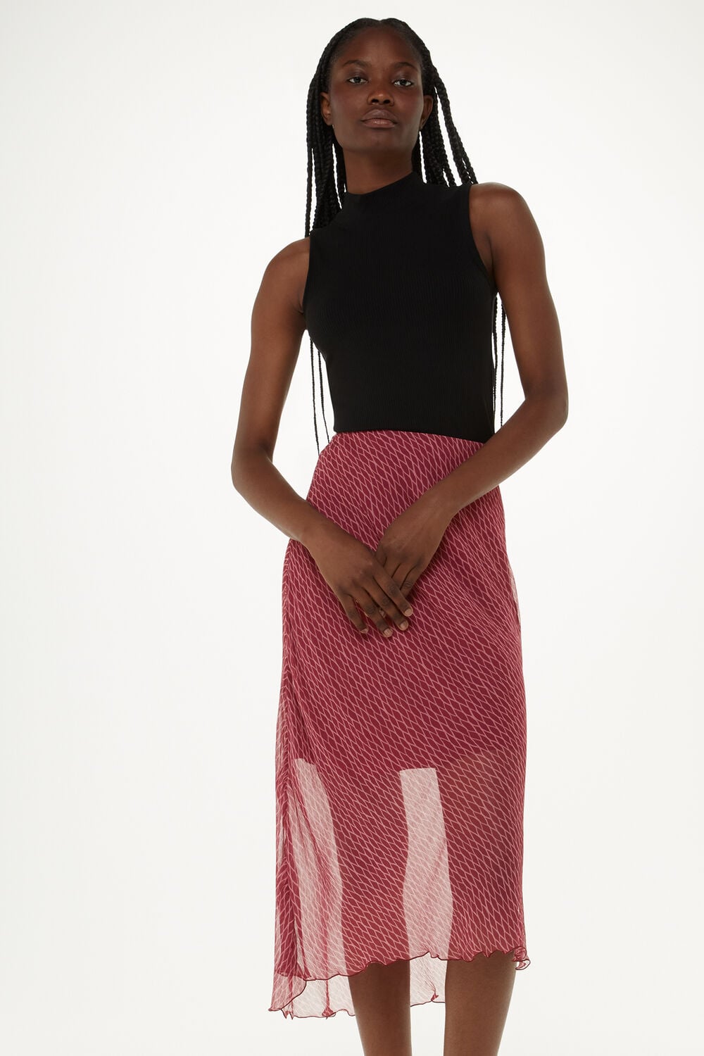 Pink Dainty Net Tie Detail Skirt