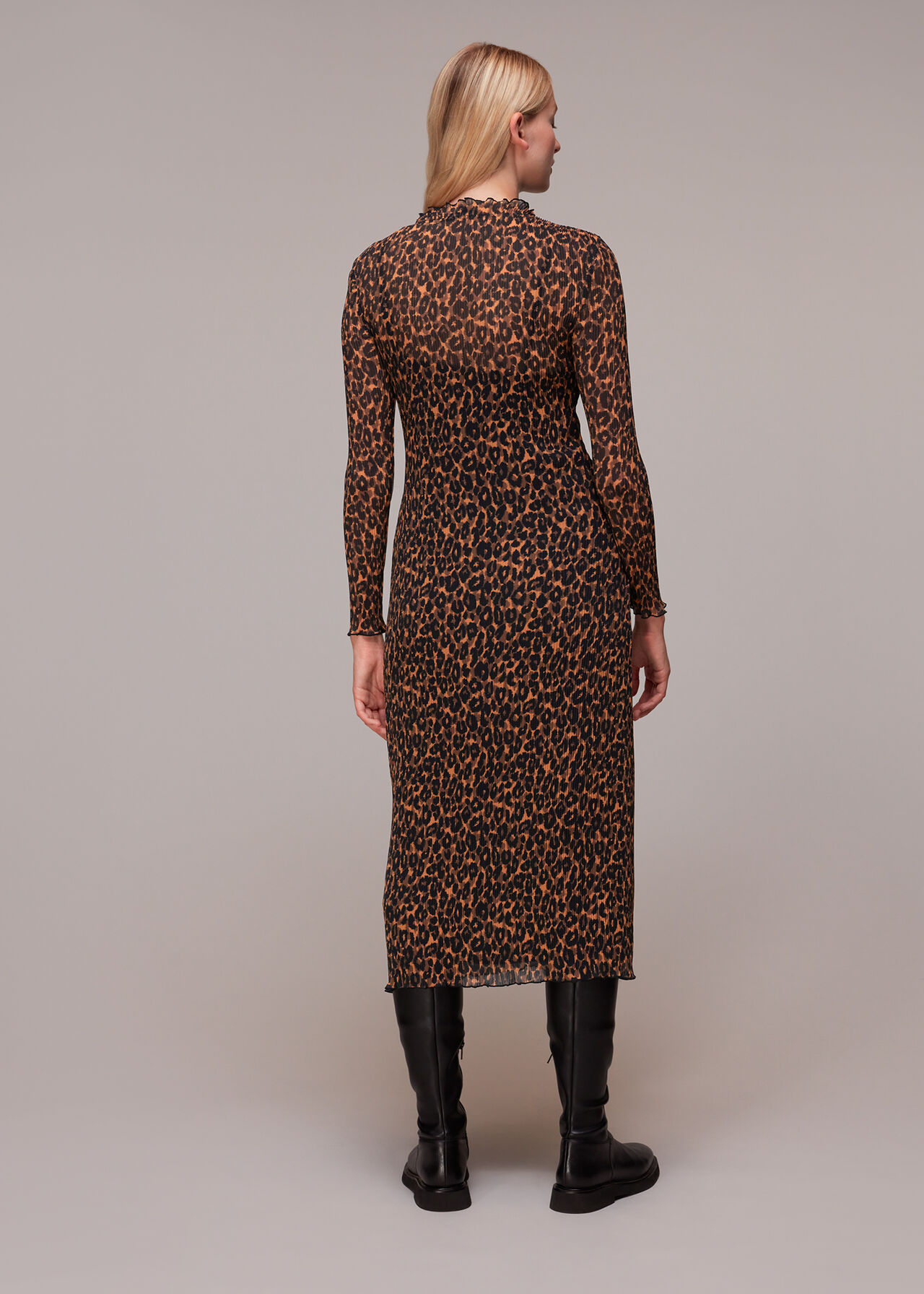 Leopard Plisse Midi Dress