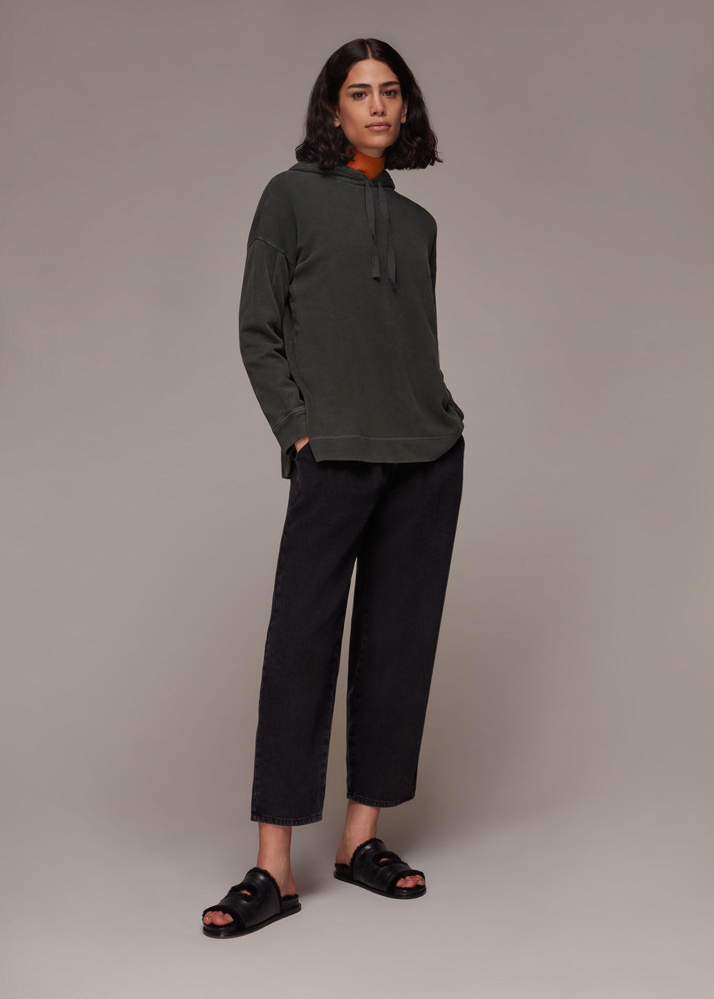 Washed Black Easy Washed Basic Hoodie WHISTLES Whistles UK