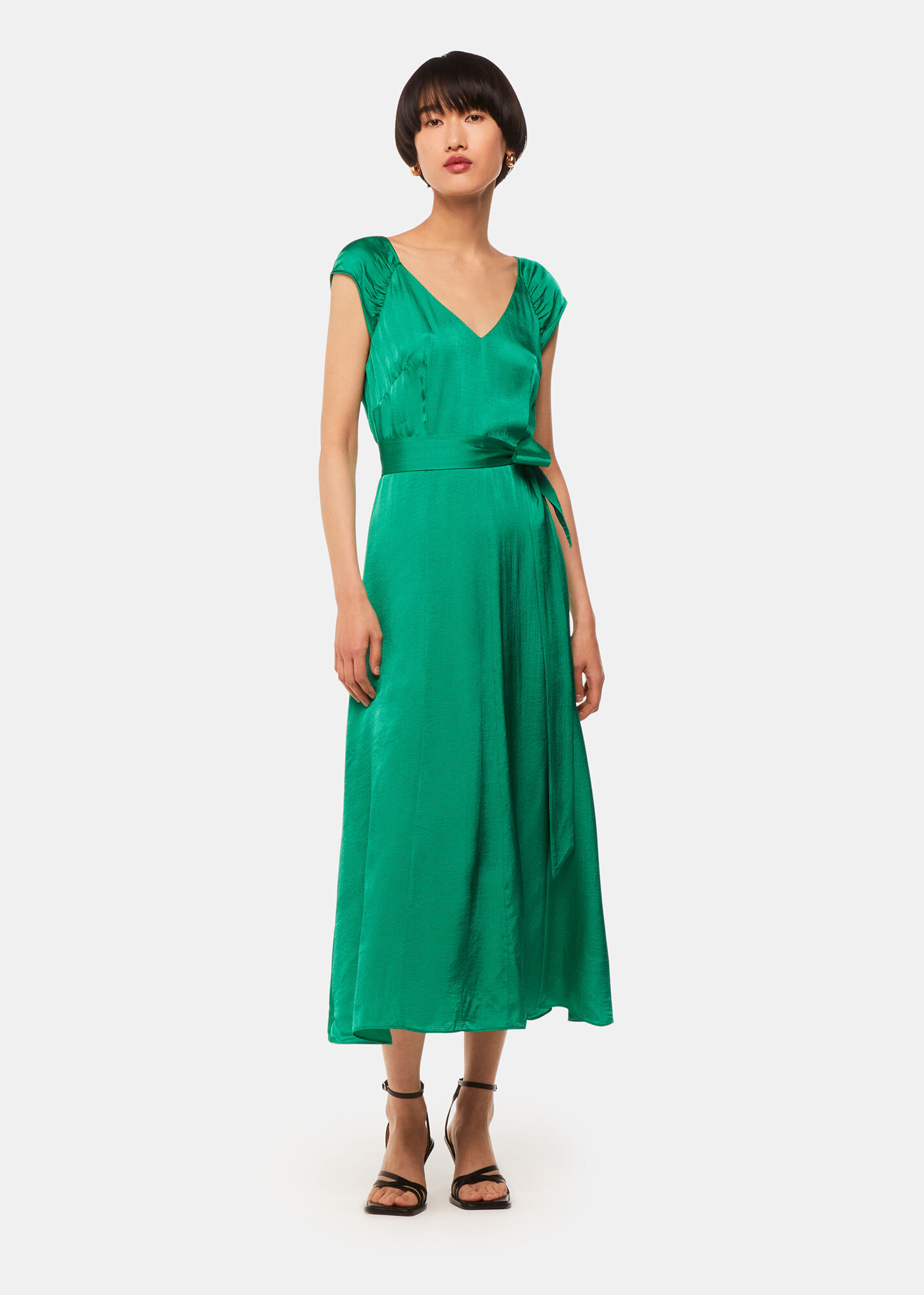 Green Arie Hammered Satin Midi Dress WHISTLES Whistles UK