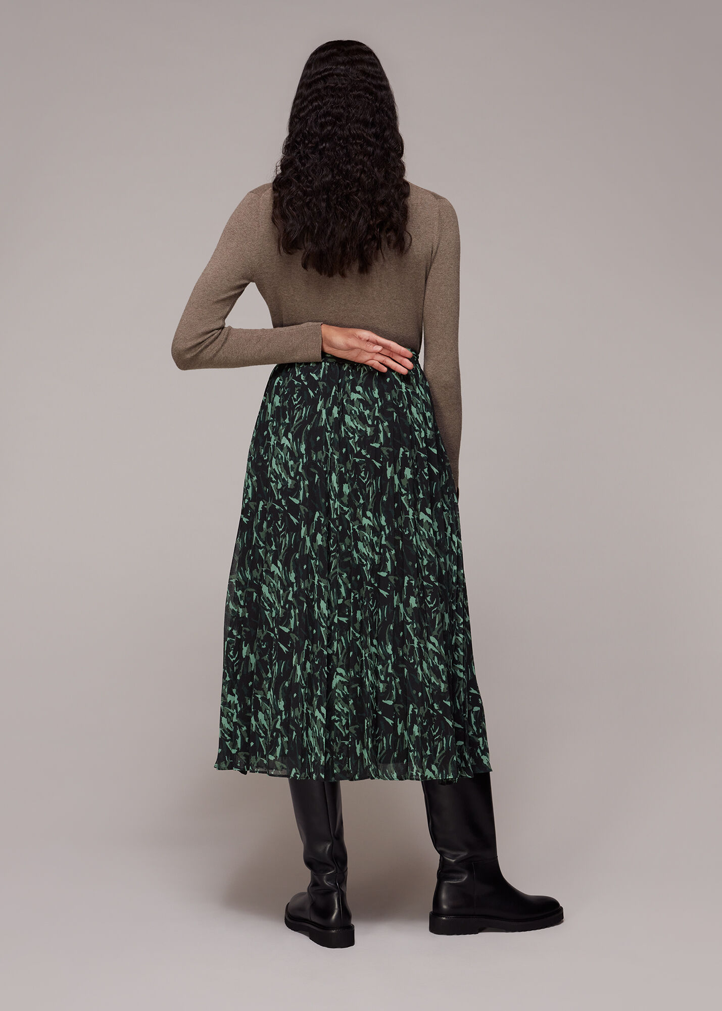 Whistles green pleated skirt cheap