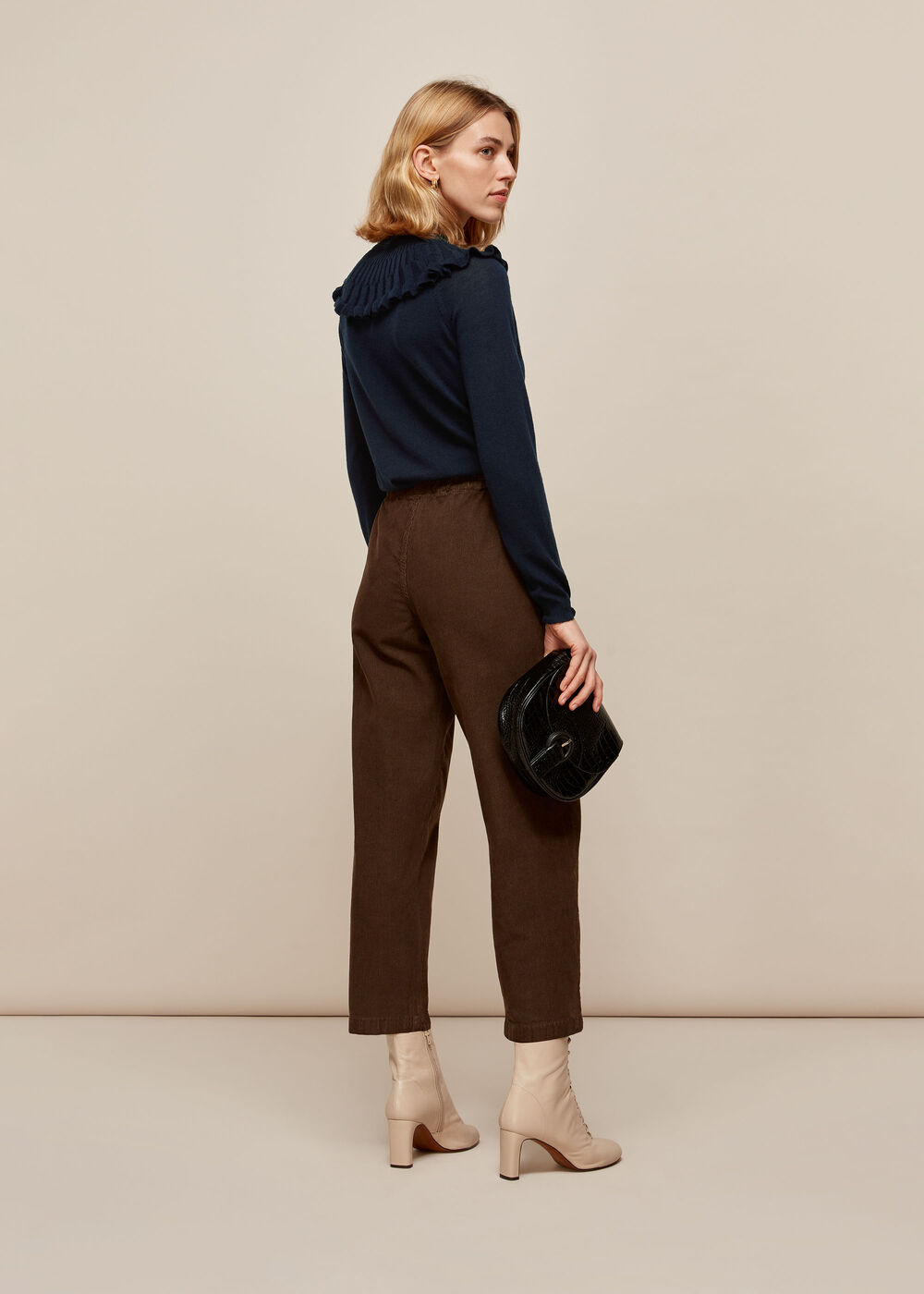 Frill Fine Merino Wool Knit Navy