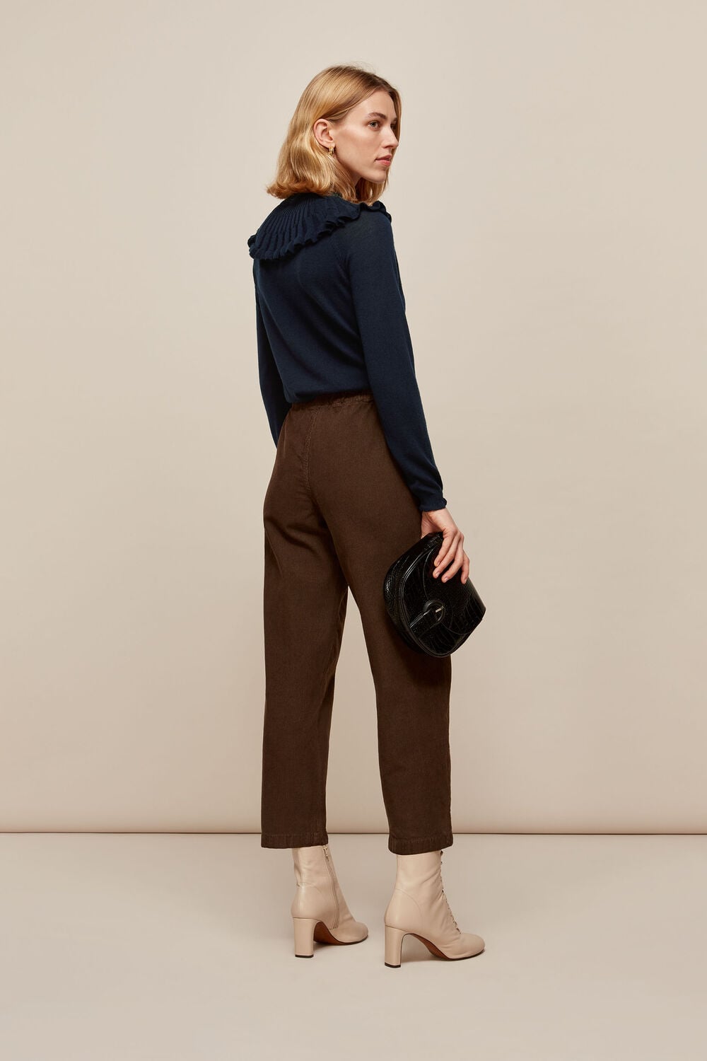 Frill Fine Merino Wool Knit Navy