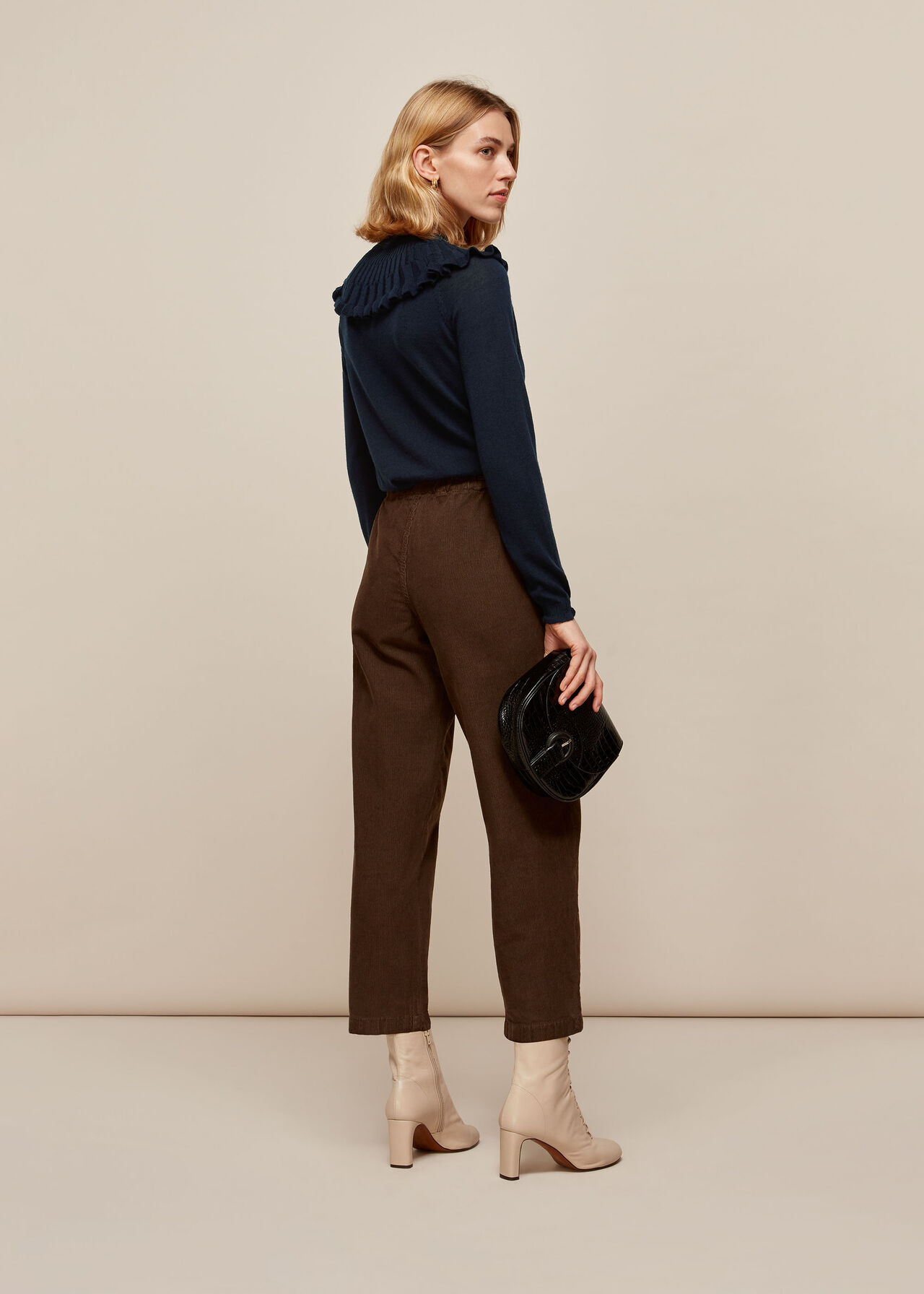 Frill Fine Merino Wool Knit Navy