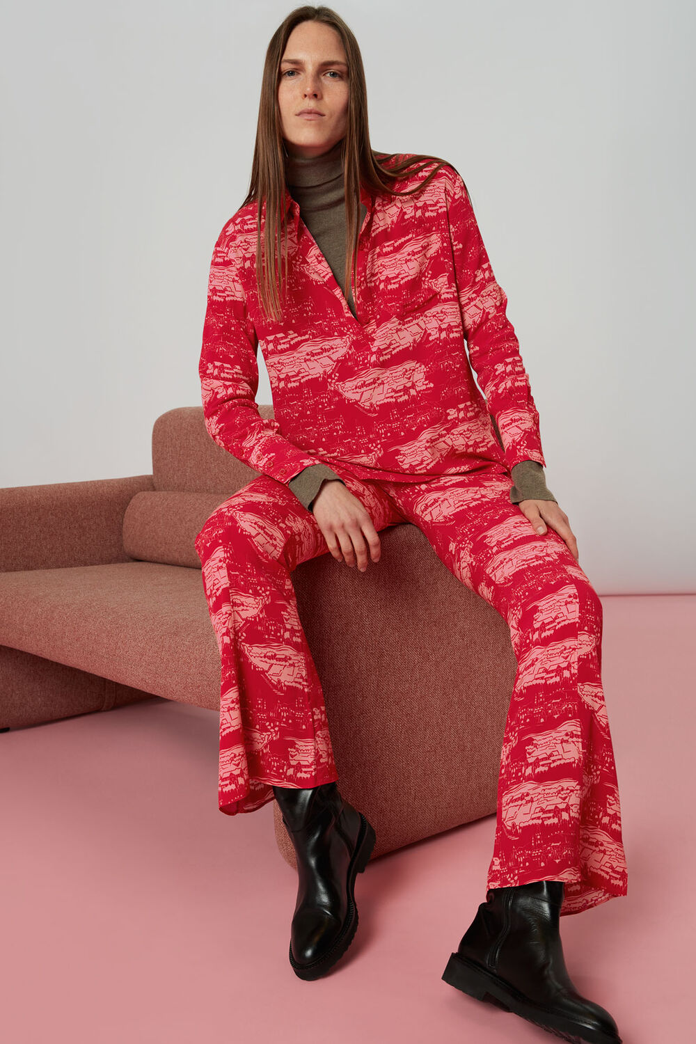 Field Print Flared Trousers