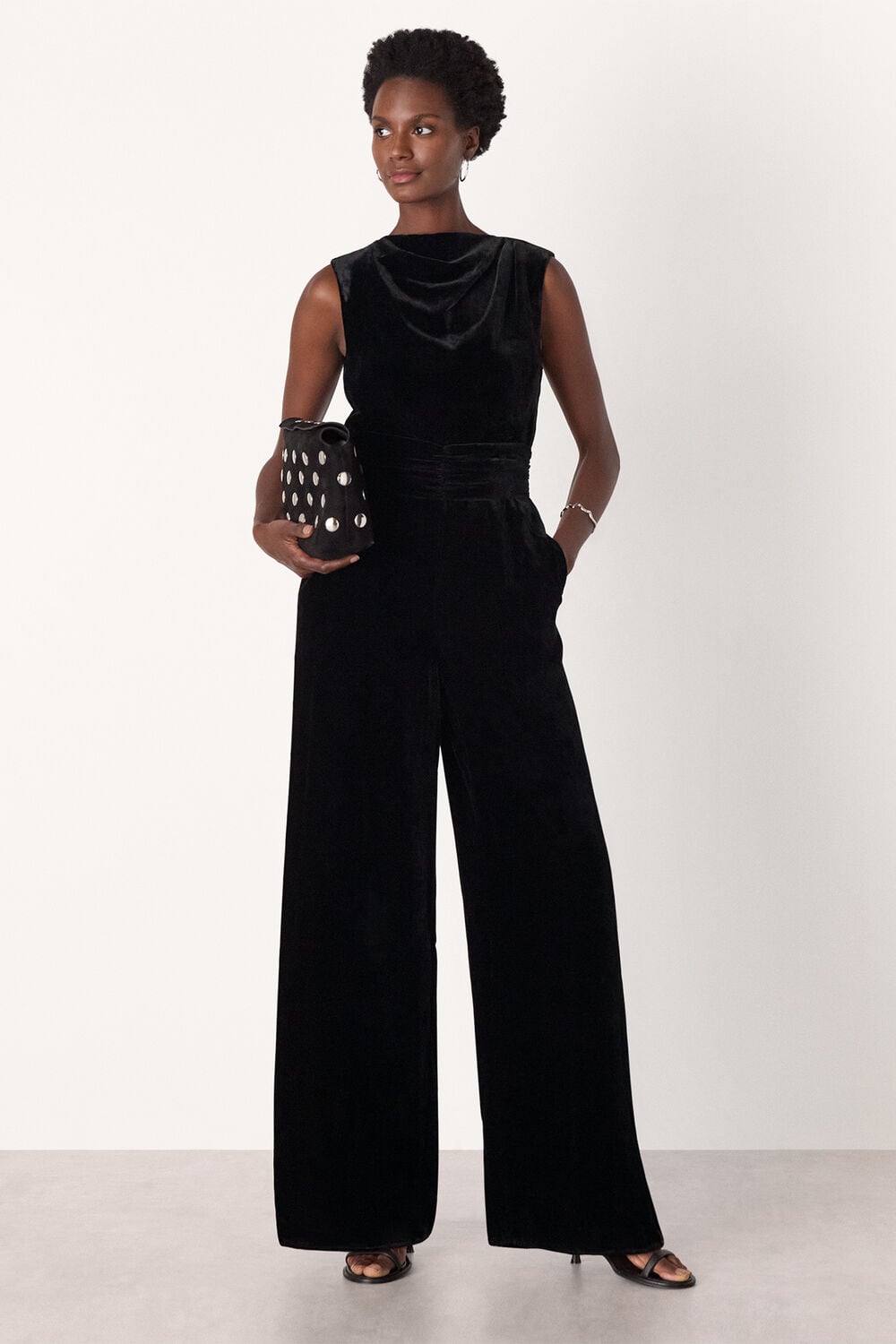 Black Velvet Twist Waist Jumpsuit