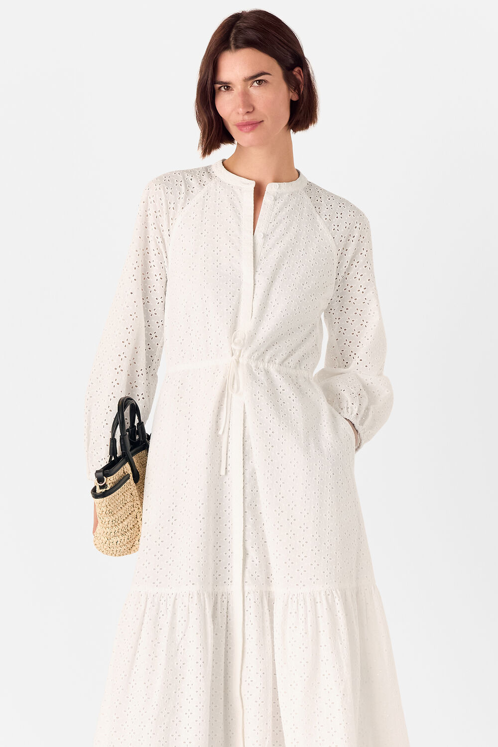 White Broderie Midi Dress