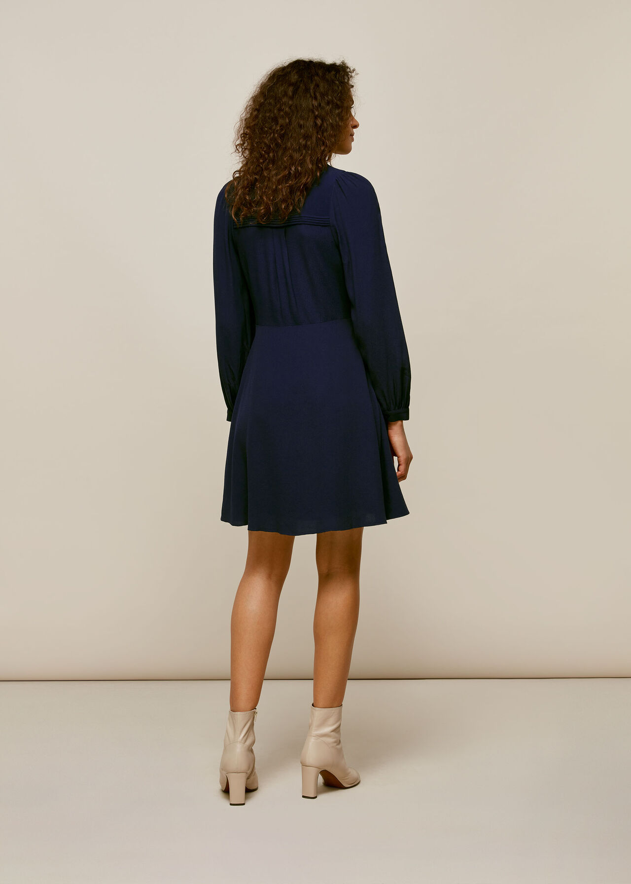 Pintuck Shirt Dress Navy