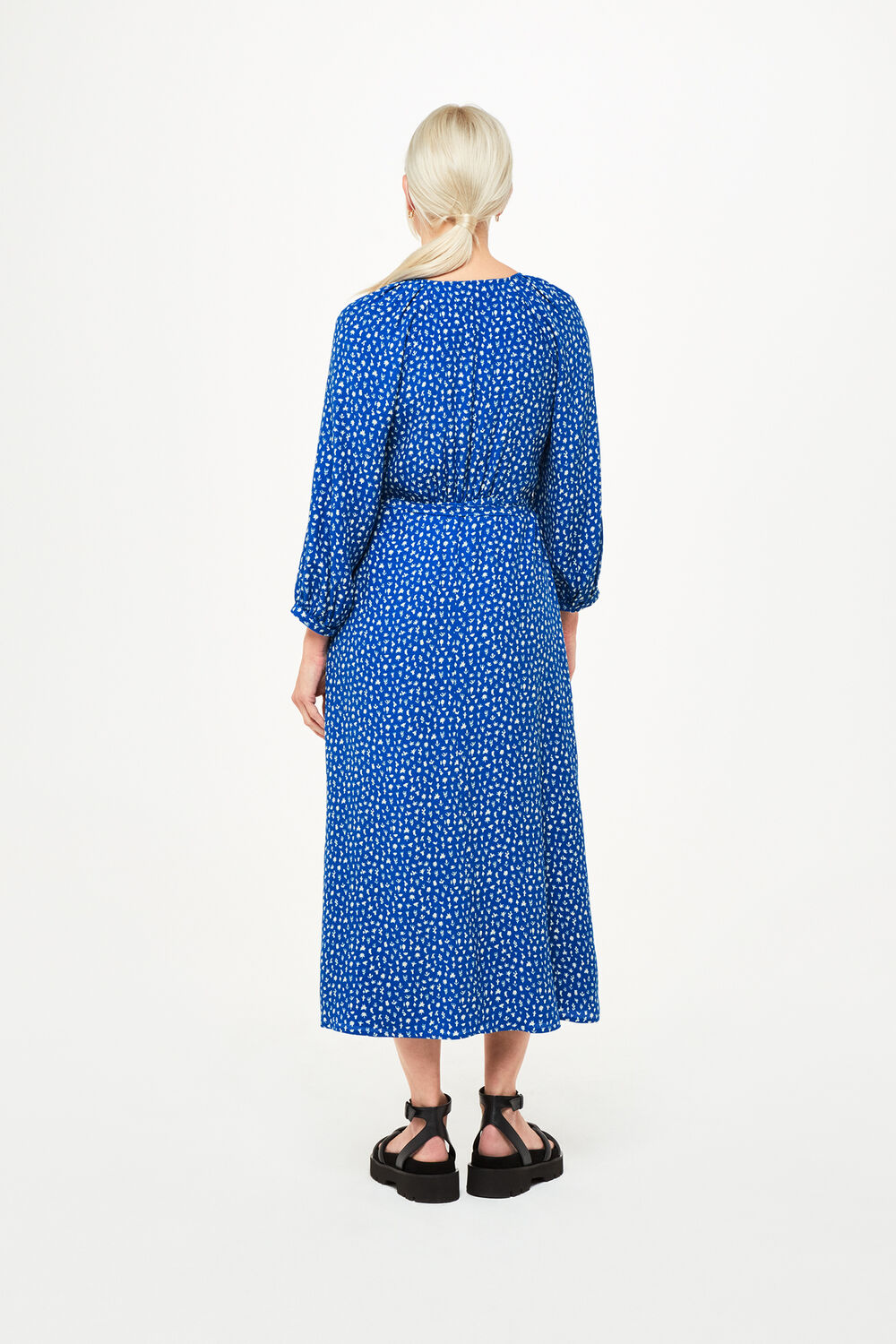Blue Petite Micro Cactus Print Midi Dress