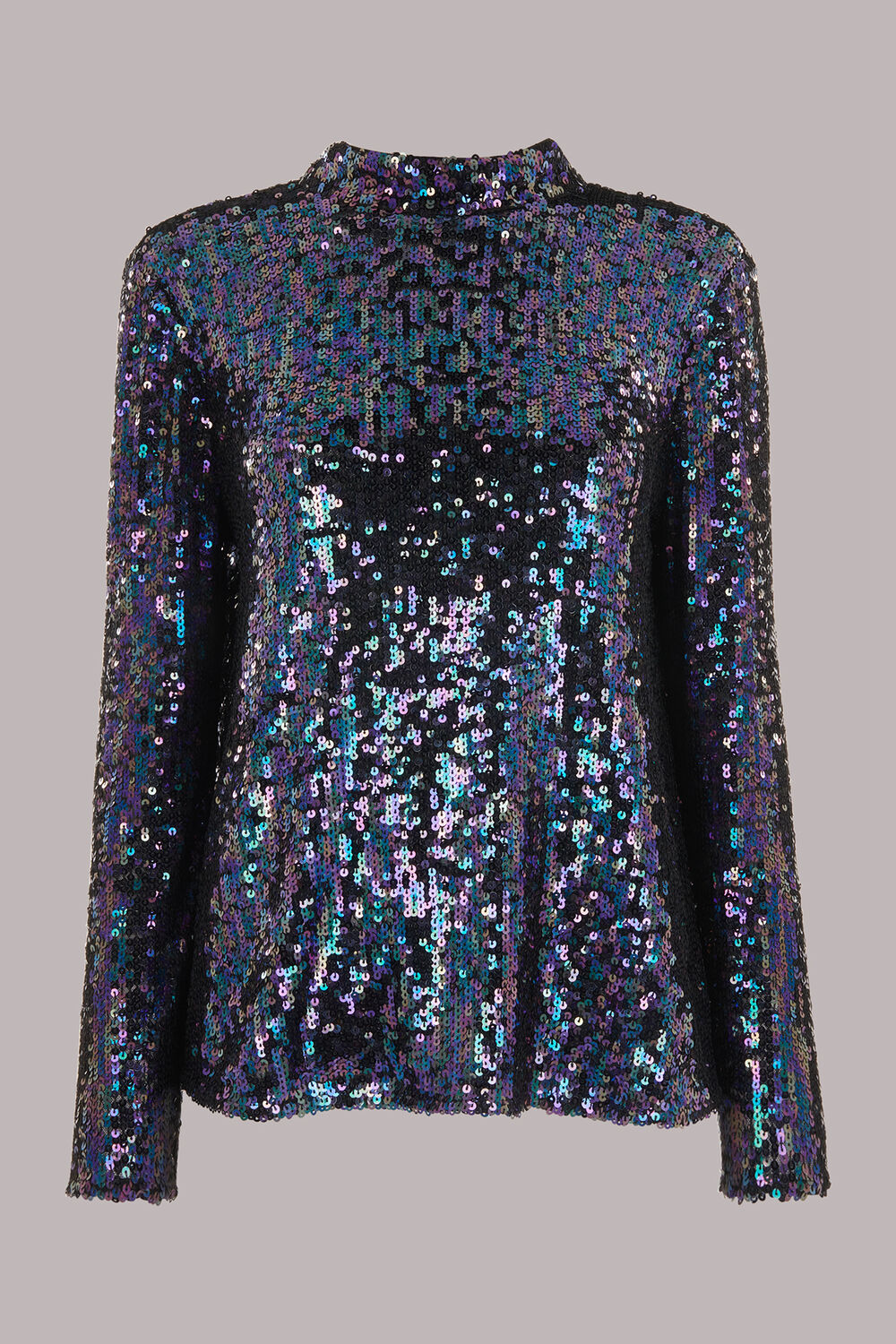 Black High Neck Sequin Top