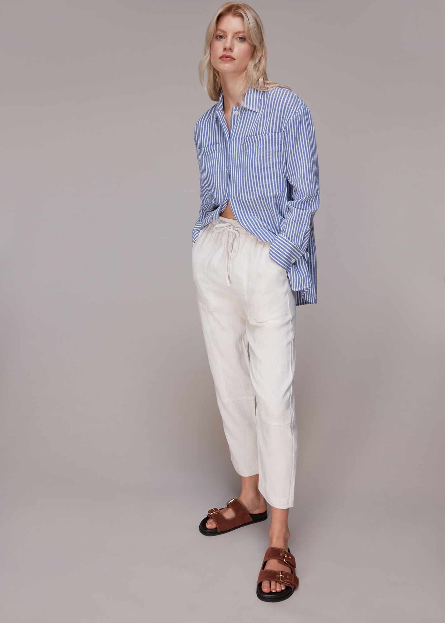 Stone Linen Cargo Trouser WHISTLES Whistles UK