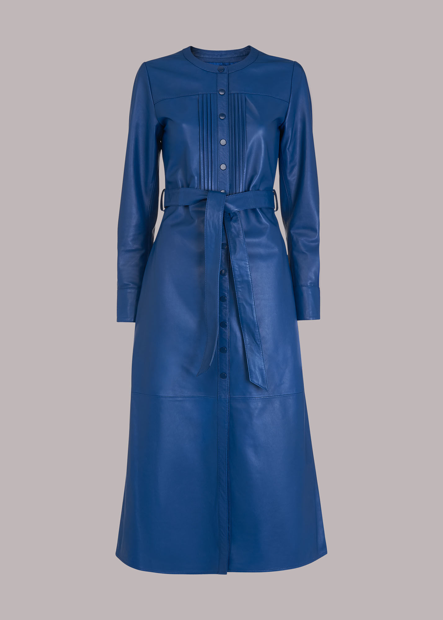 Navy Pintuck Leather Midi Dress | WHISTLES | Whistles US |