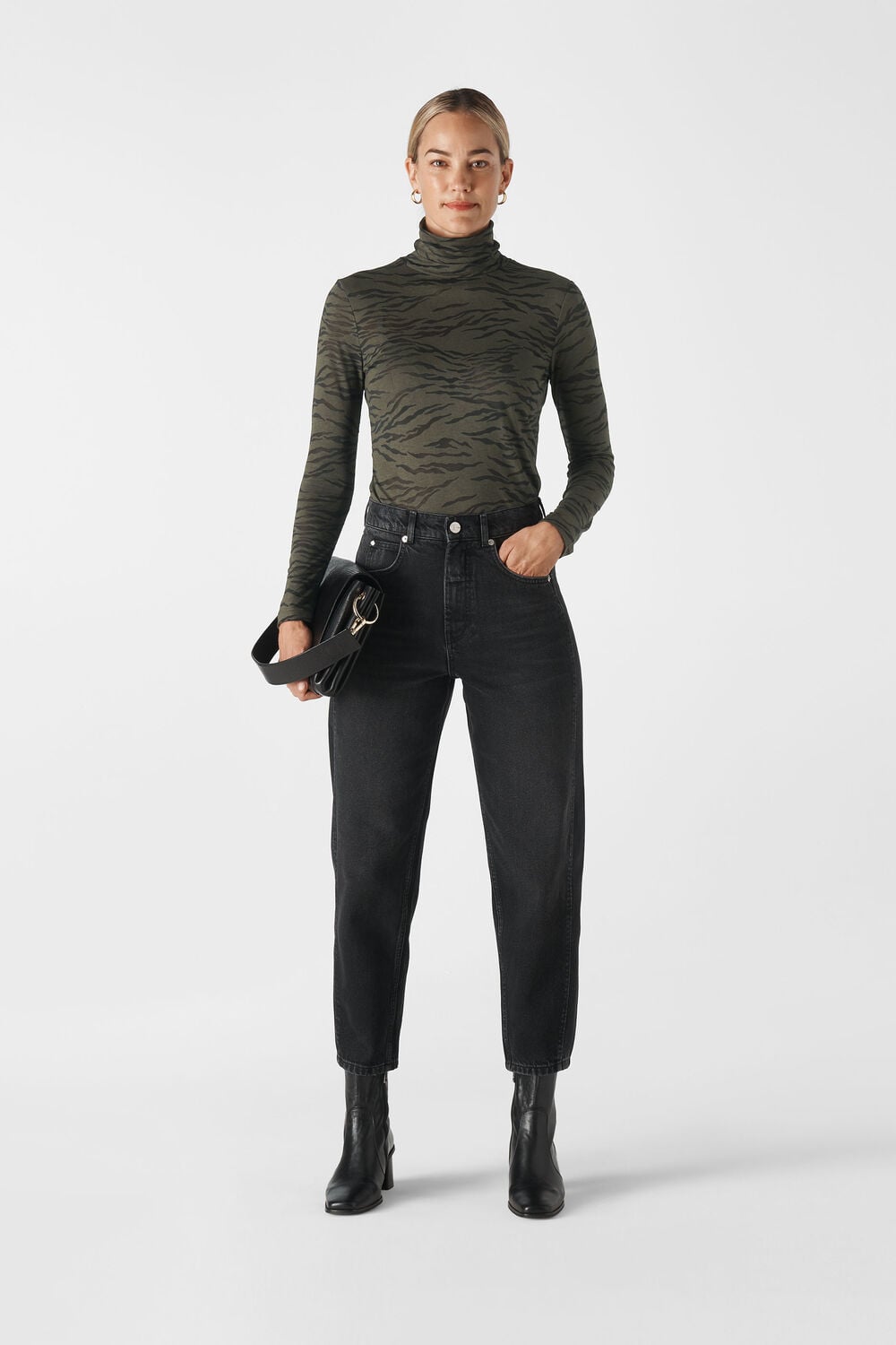 Tiger Burnout High Neck Top Khaki