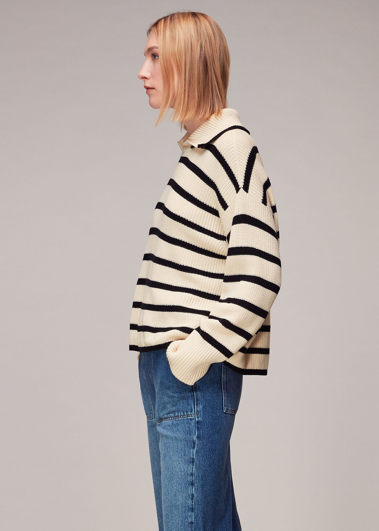 Rib Stripe Collar Sweater
