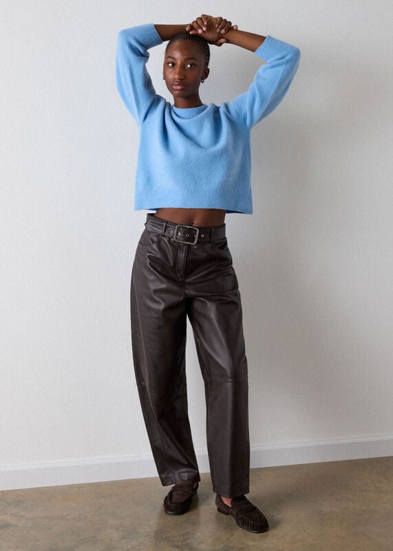 Pale Blue Wool Mix Curved Hem Knit